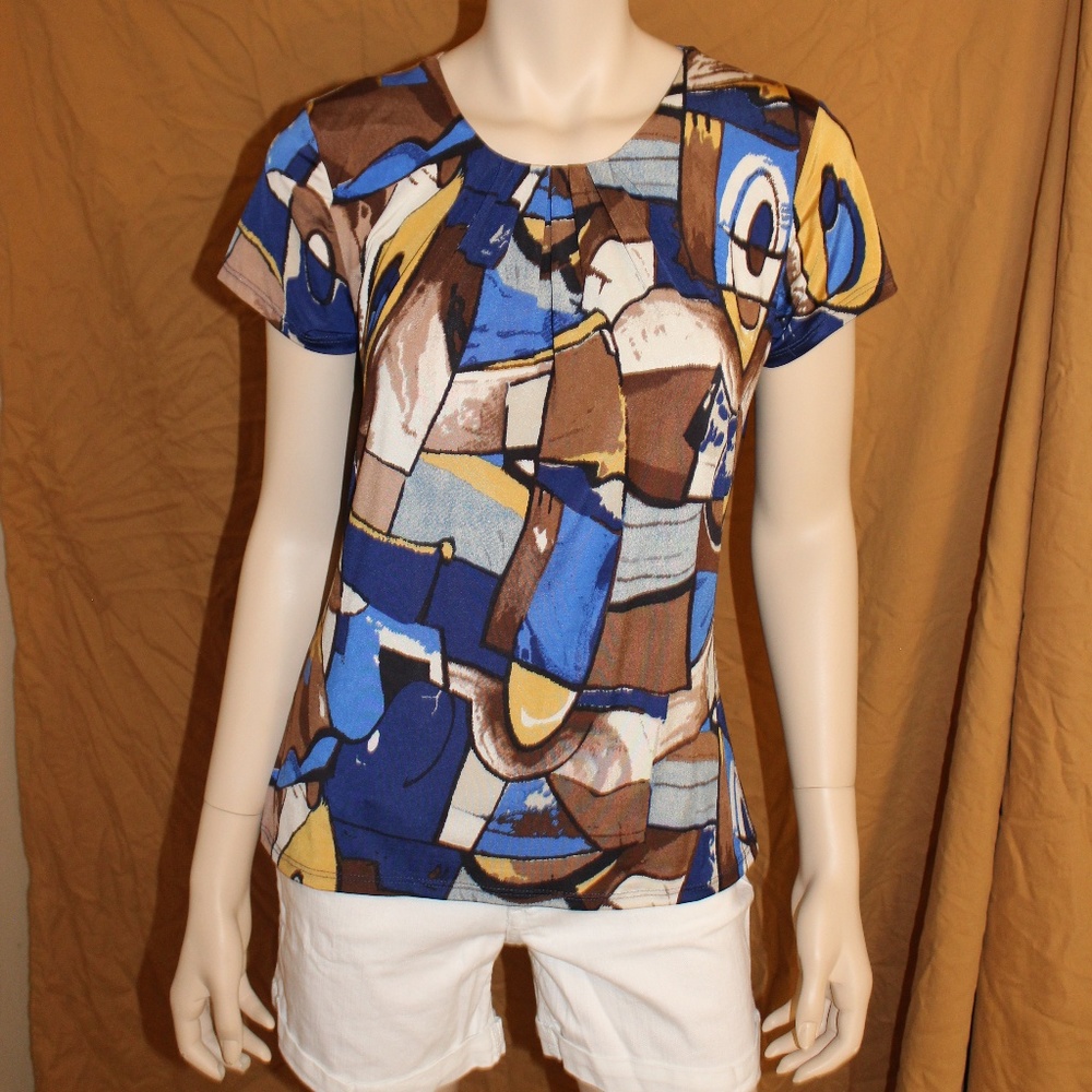 Alex Marie Pleated Blouse Size M Multi Colors Fall